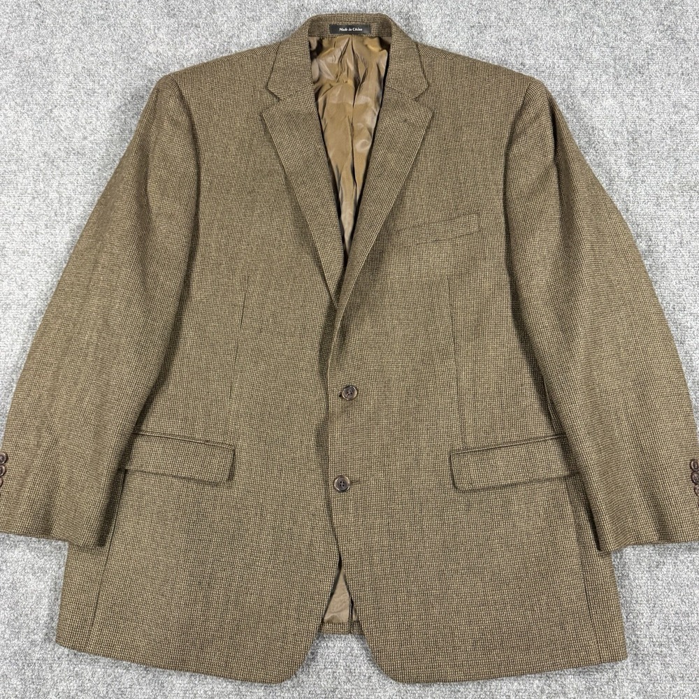 Lauren Ralph Lauren Blazer Mens 48L Brown Wool Tweed Check Preppy Sport Coat